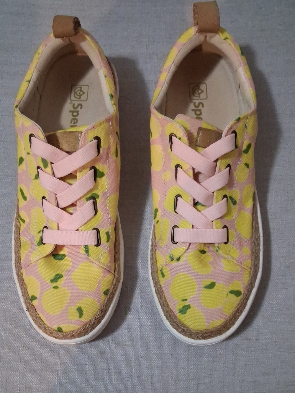 Spenco Womans Yellow and Pink Canvas Sneakers